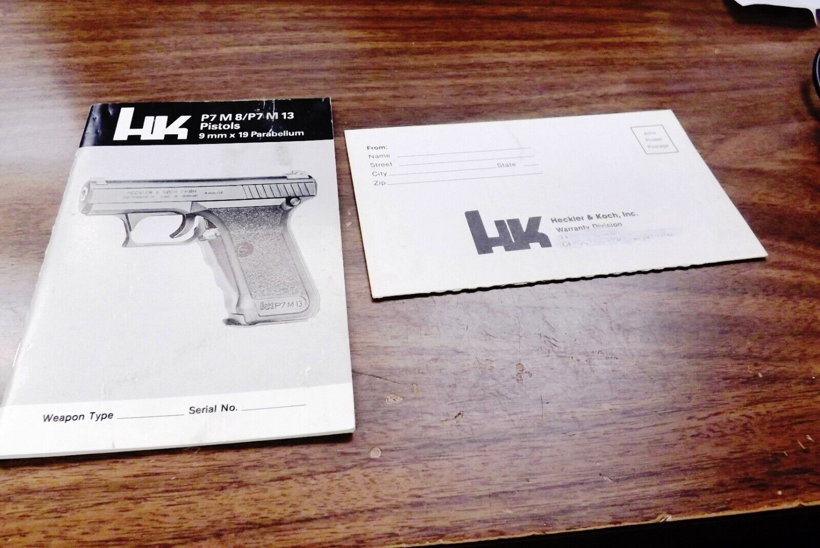 1988 Heckler & Koch Owners Manual & Reg Card for P7M8 or M13 Pistols