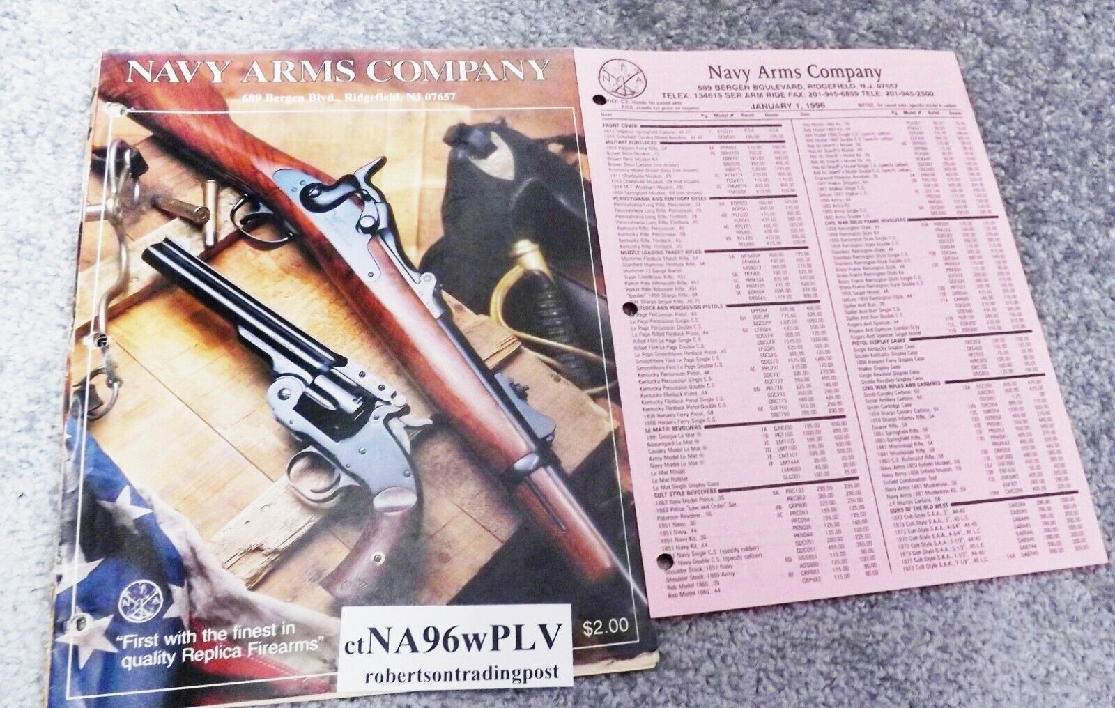 1996 Navy Arms Firearms Importer Catalog with Price List, Binder Pages VG