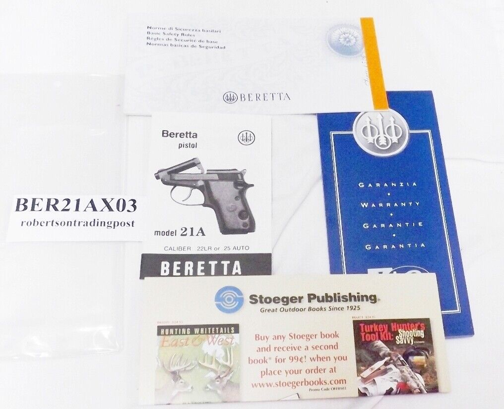 Beretta 21A Factory Manual Warranty Safety Stoeger Spiff 2003 Exc Accokeek