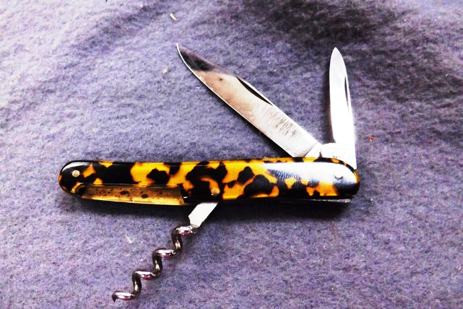 E. Bruckmann Mann 3 Blade Corkscrew 1950s Jack Pocket Knife Tortoise Handles