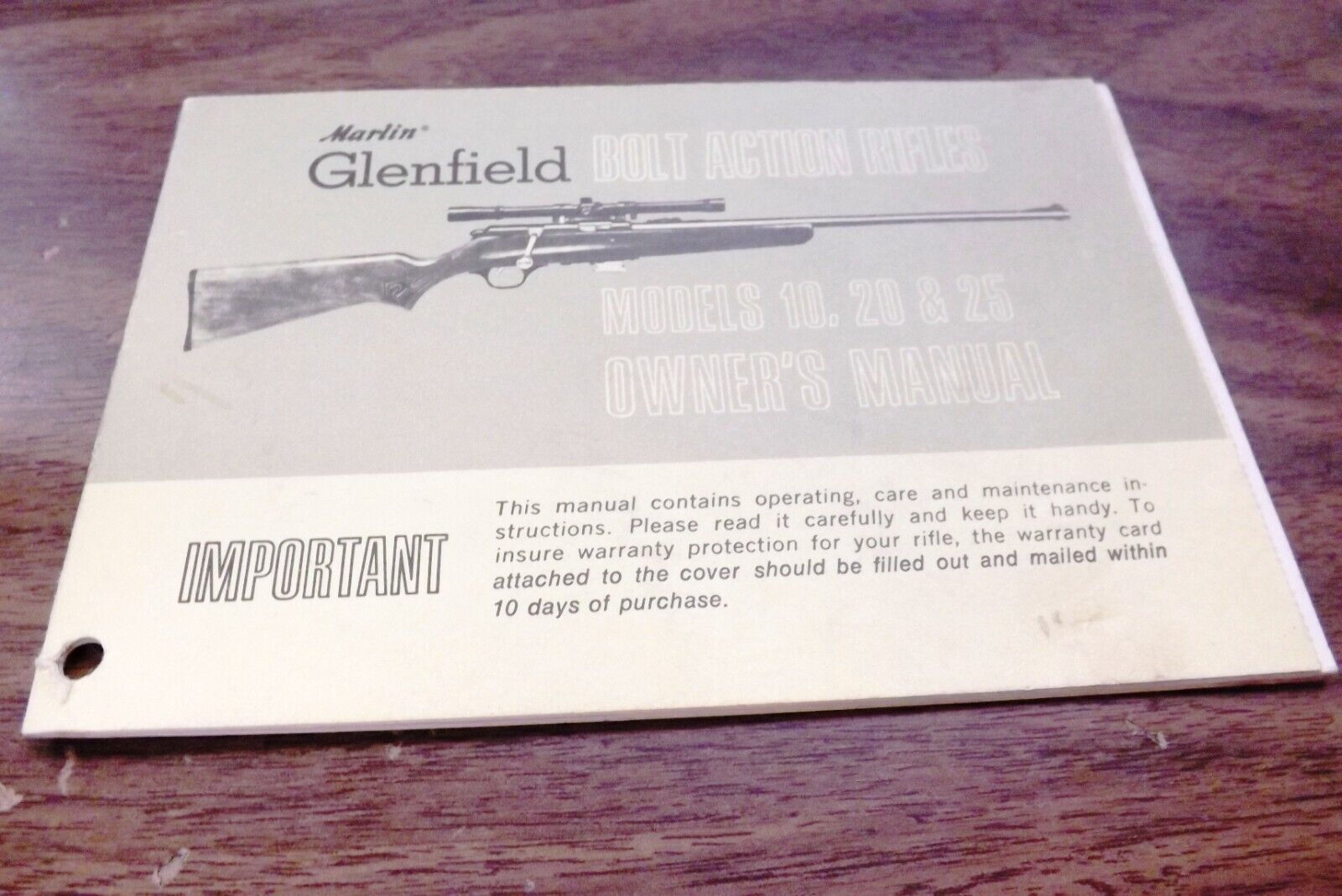 Marlin Owners Manual Warranty Glenfield 10 25 25 Bolt Action .22 Exc 1973