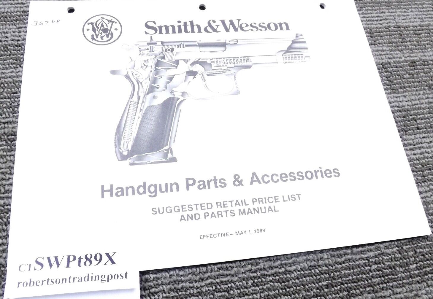 Smith & Wesson Parts, Accessories 1989 List, Manual 36 Pages Incl 422 622 S&W