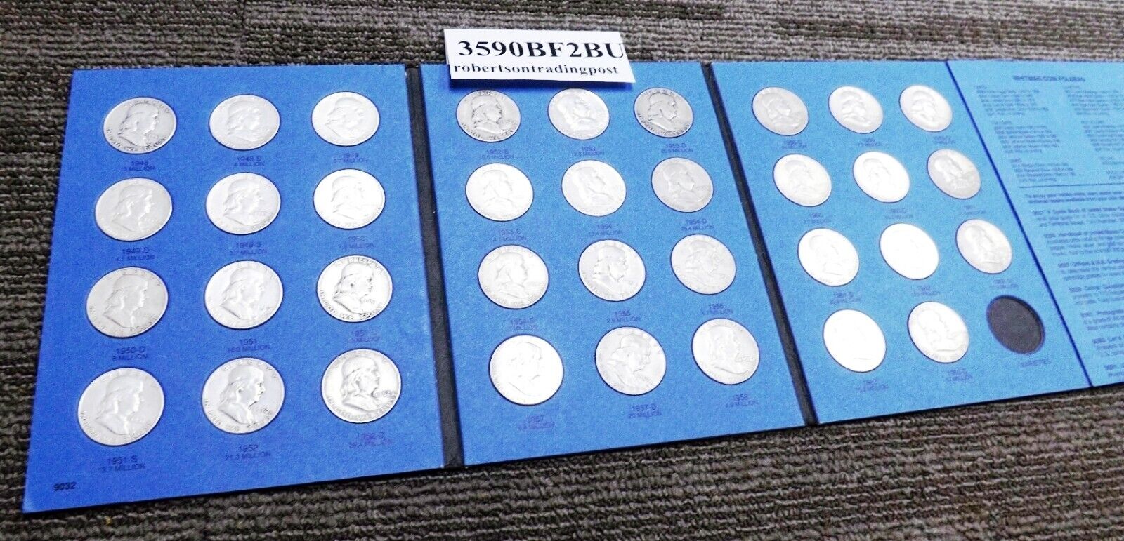 VF-BU Set of 35 Franklin Half Dollars 1948-1963 Whitman Folder Free Ship