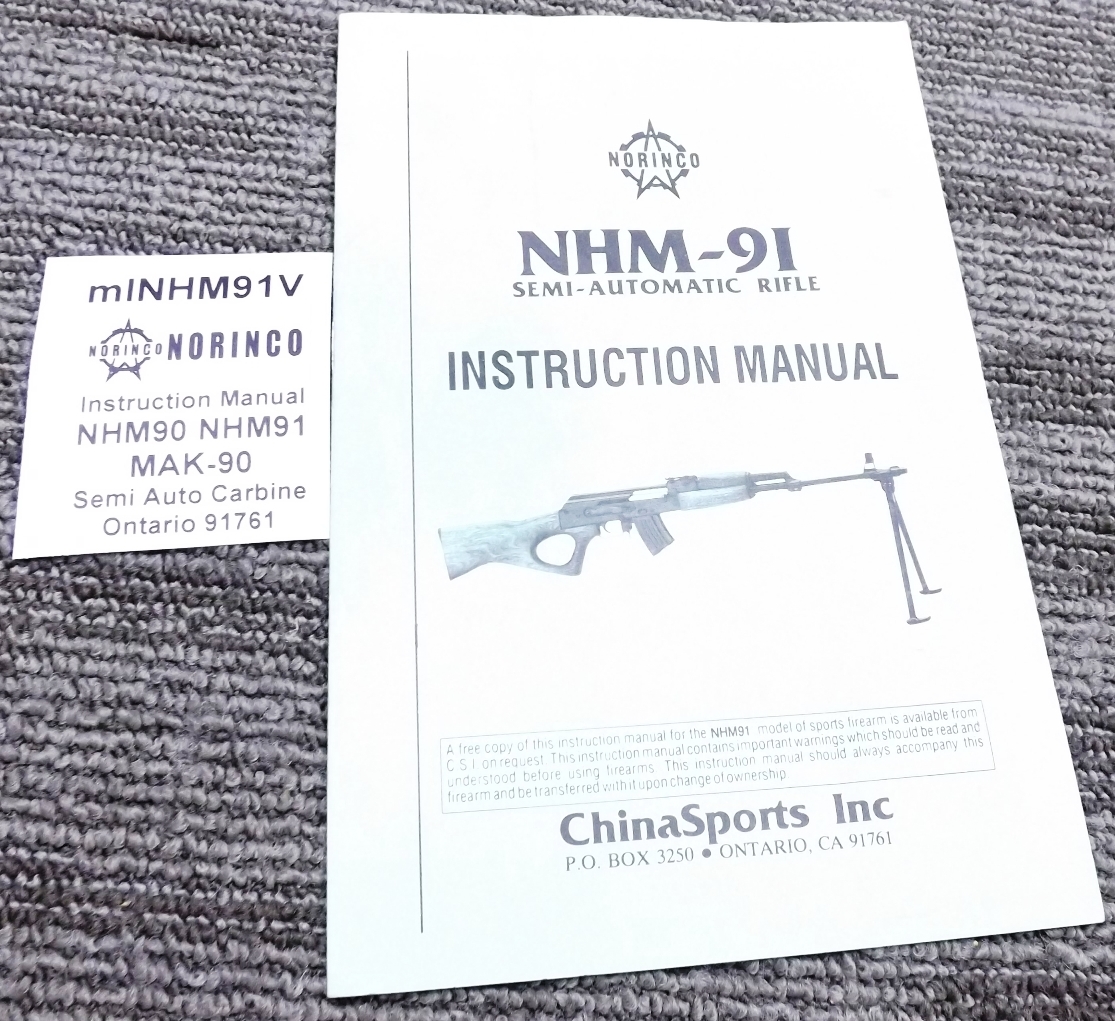 China Sports NHM91 Semi Auto Instruction Manual Ontario CA Norinco ca 1991